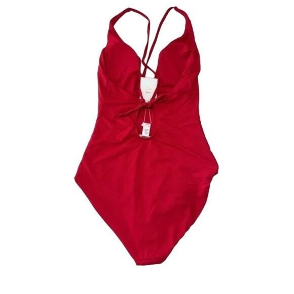 NWT Andie  Bali One Piece Swimsuit Deep V Neck Removable Cups ST/MT Cherry Red - Picture 4 of 13